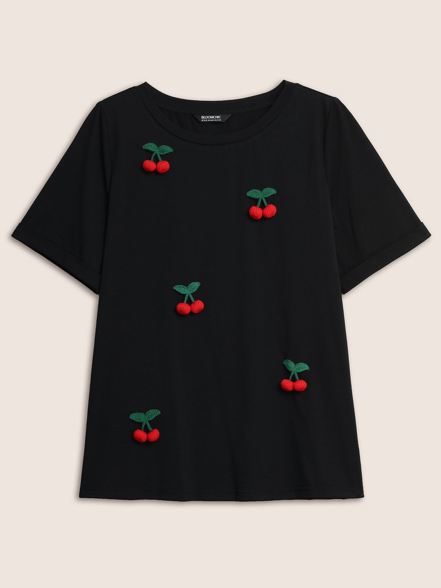Stereo Cherry Design Crew Neck T-shirt