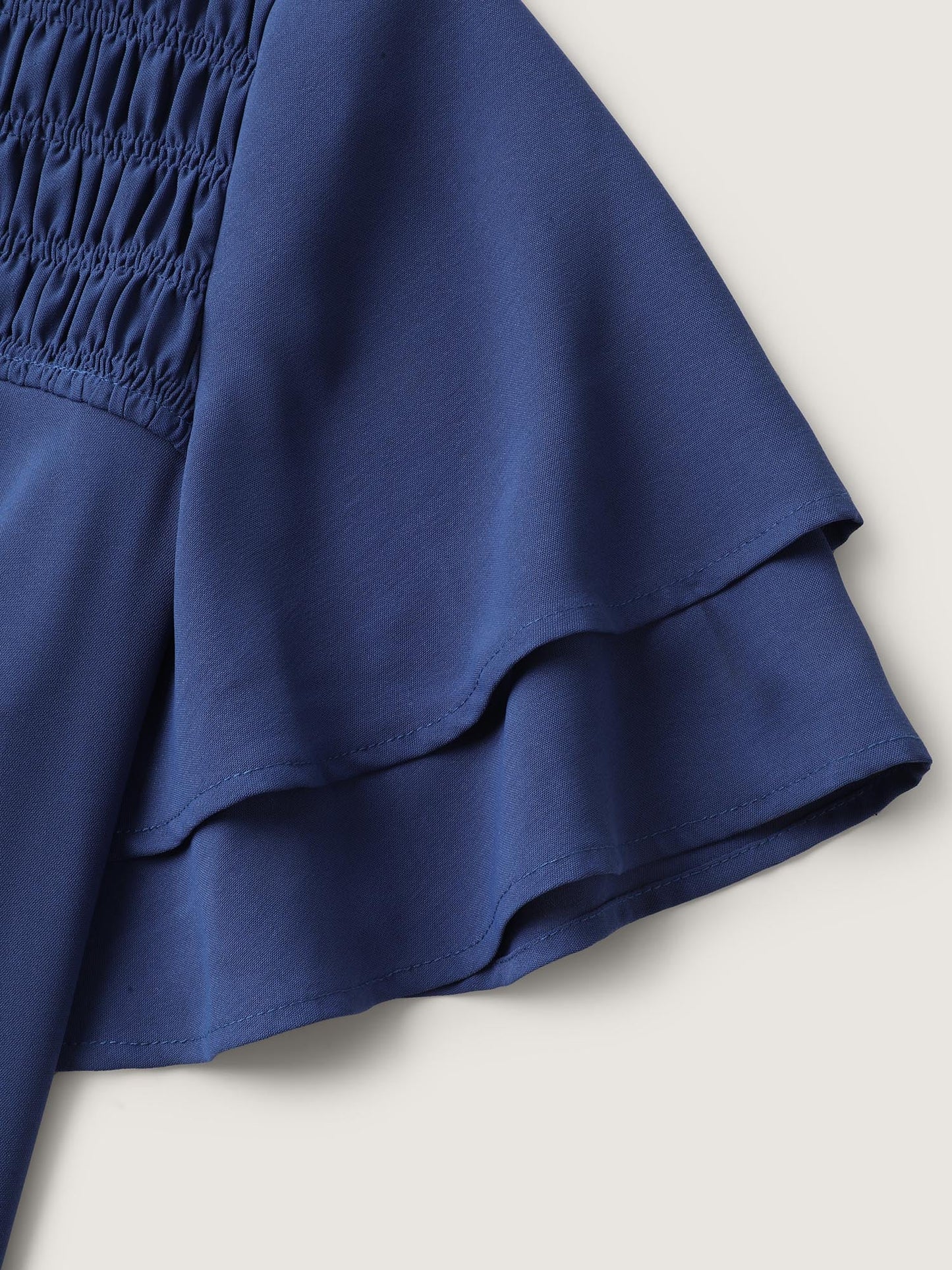 Shirred Cut-Out Neckline Layered Sleeve Blouse