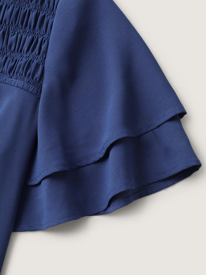 Shirred Cut-Out Neckline Layered Sleeve Blouse