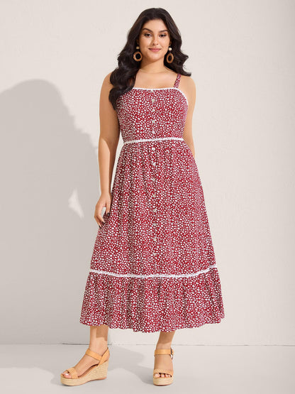 Ditsy Floral Print Lace Trim Cami Dress