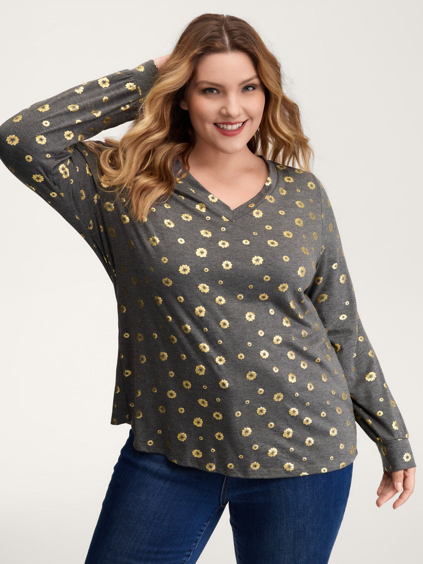 Supersoft Gold Sequin V-Neck T-Shirt