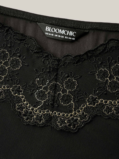 Lace Trim Stitch Sheer Mesh Sleep Dress
