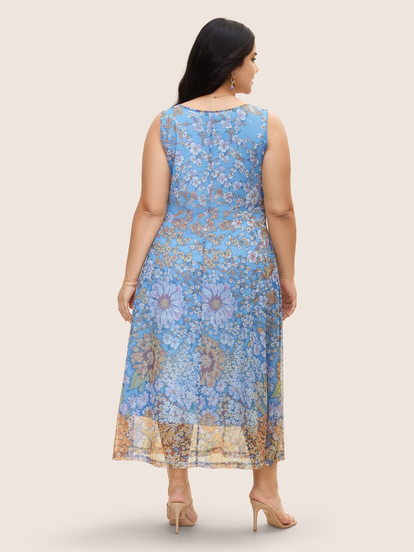 Square Neck Floral Mesh Tank Dress