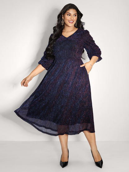Phantom Silk Stretchy Shirred Waist Midi Dress