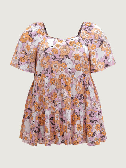 Rayon Halloween Floral Print Blouse