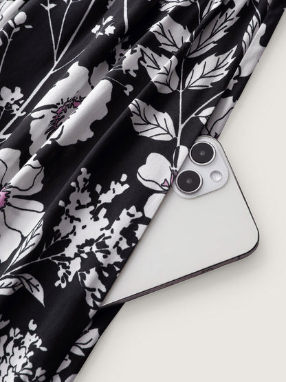 Rayon Floral Print Placket Maxi Dress