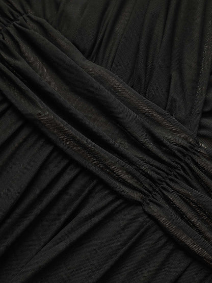Solid Mesh Ruched Midi Tank Dress