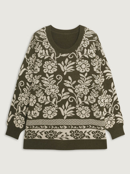 Retro Floral Jacquard Lantern Sleeve Cardigan