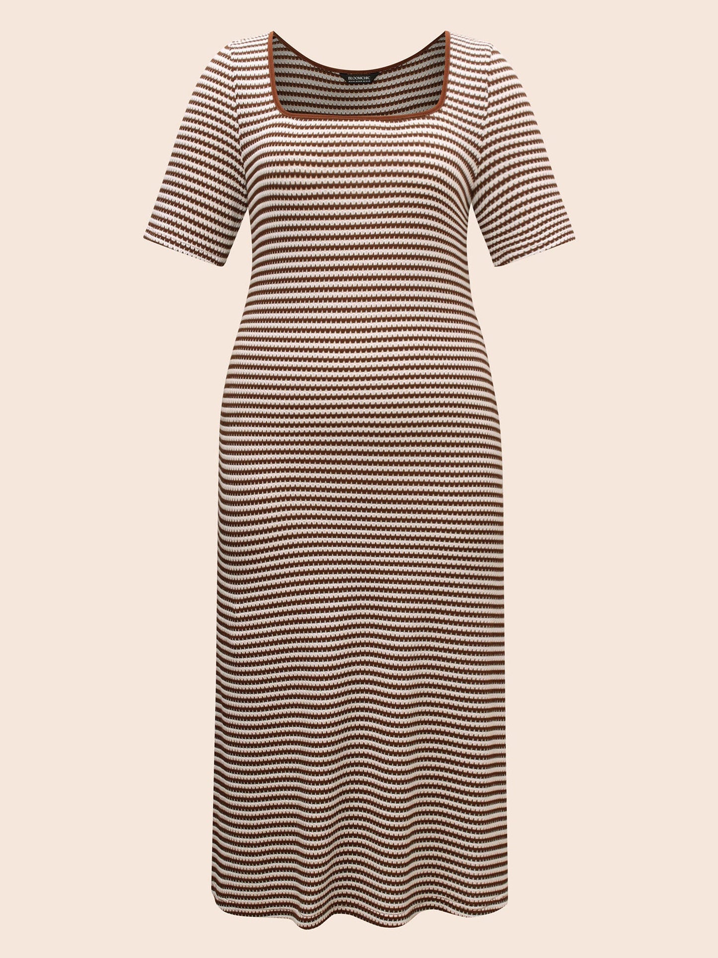 Striped Textured Square Neck Midi Dress
