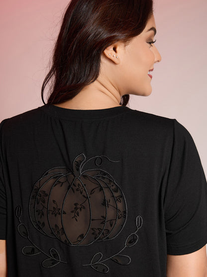 Pumpkin Sheer Cutwork Embroidery T-Shirt