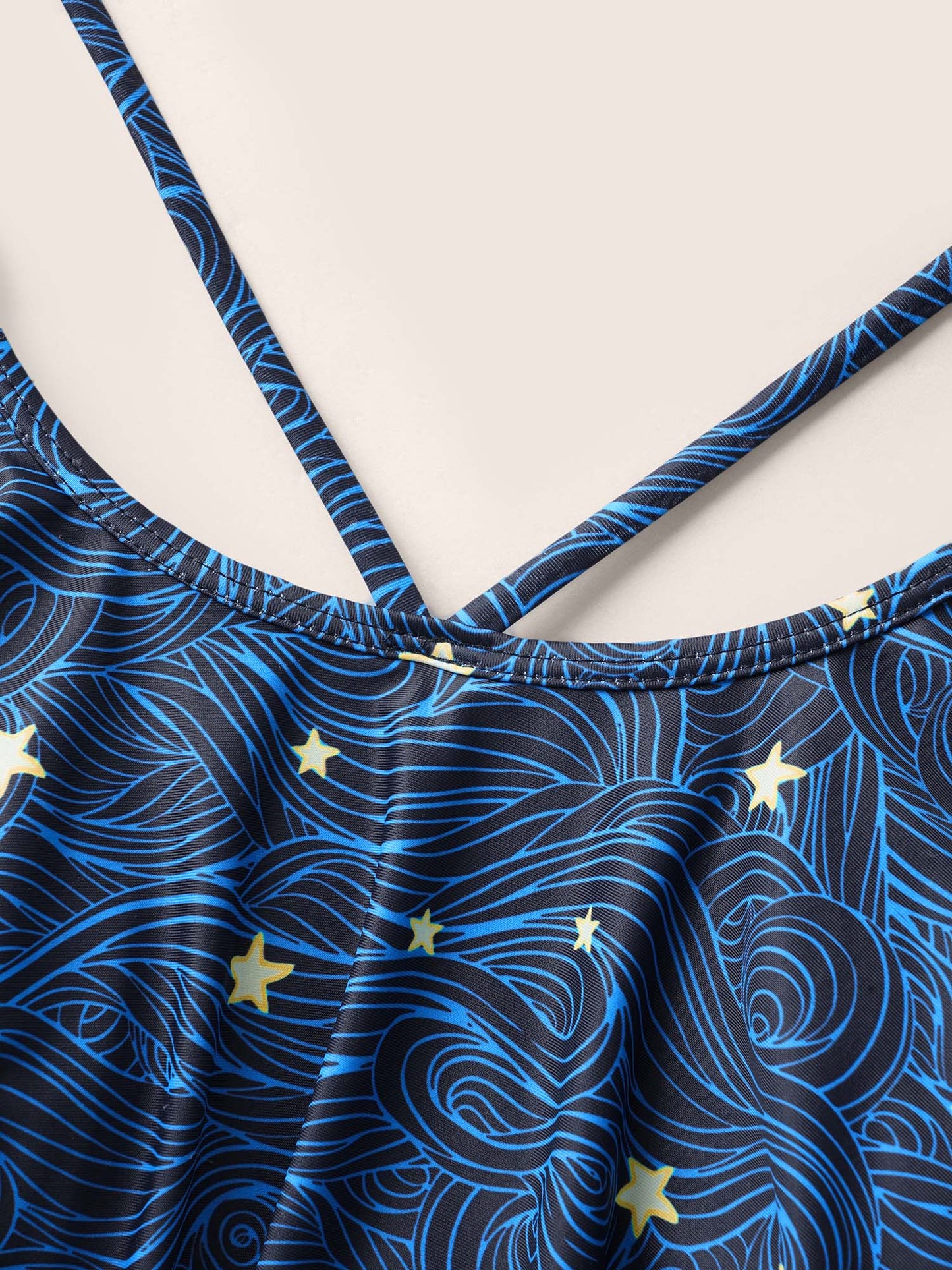 Star Asymmetrical Hem Cross straps One Piece Swimsuit