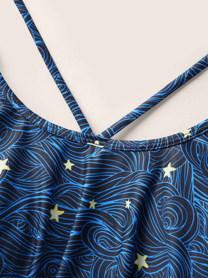 Star Asymmetrical Hem Cross straps One Piece Swimsuit