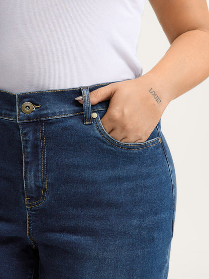 Stretch Frayed Hem Straight-Leg Jeans