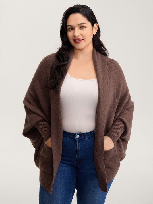 Folded Collar Dolman Sleeve Knit Cardigan