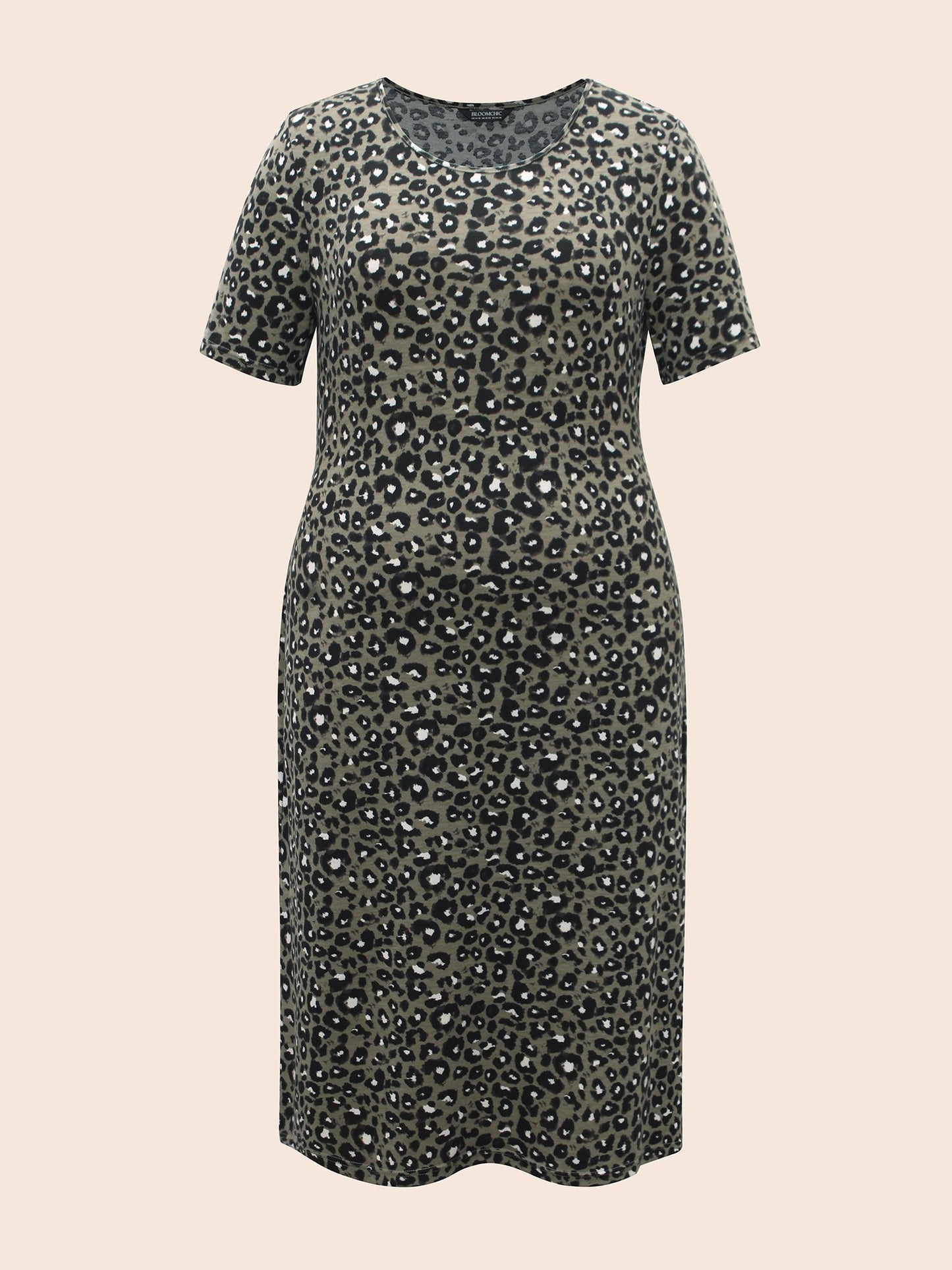 Round Neck Leopard Print Midi Dress