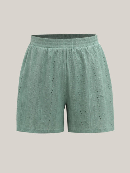 Eyelet Trim Textured Breezy Shorts