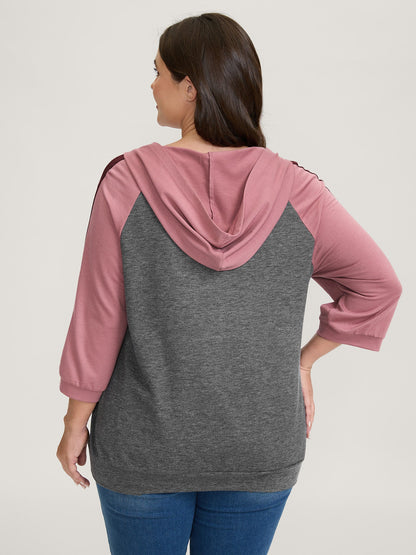 Color Contrast Spliced Stretchy Hem Hoodie