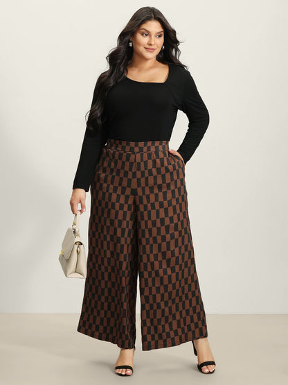 Checkered Print Wide-Leg Pants