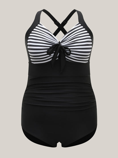 Striped Adjustable Bust-Tie One-Piece Swimsuit