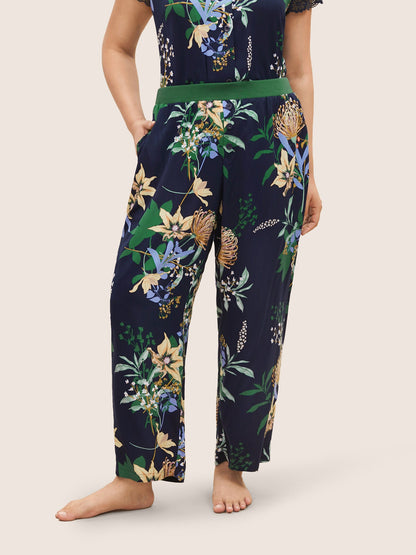 Natural Flowers Contrast Pocket Rib Knit Sleep Bottoms