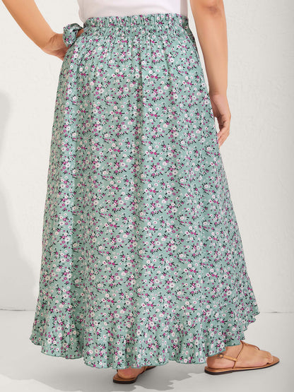 Rayon Ditsy Floral Print Side-Tie Maxi Skirt