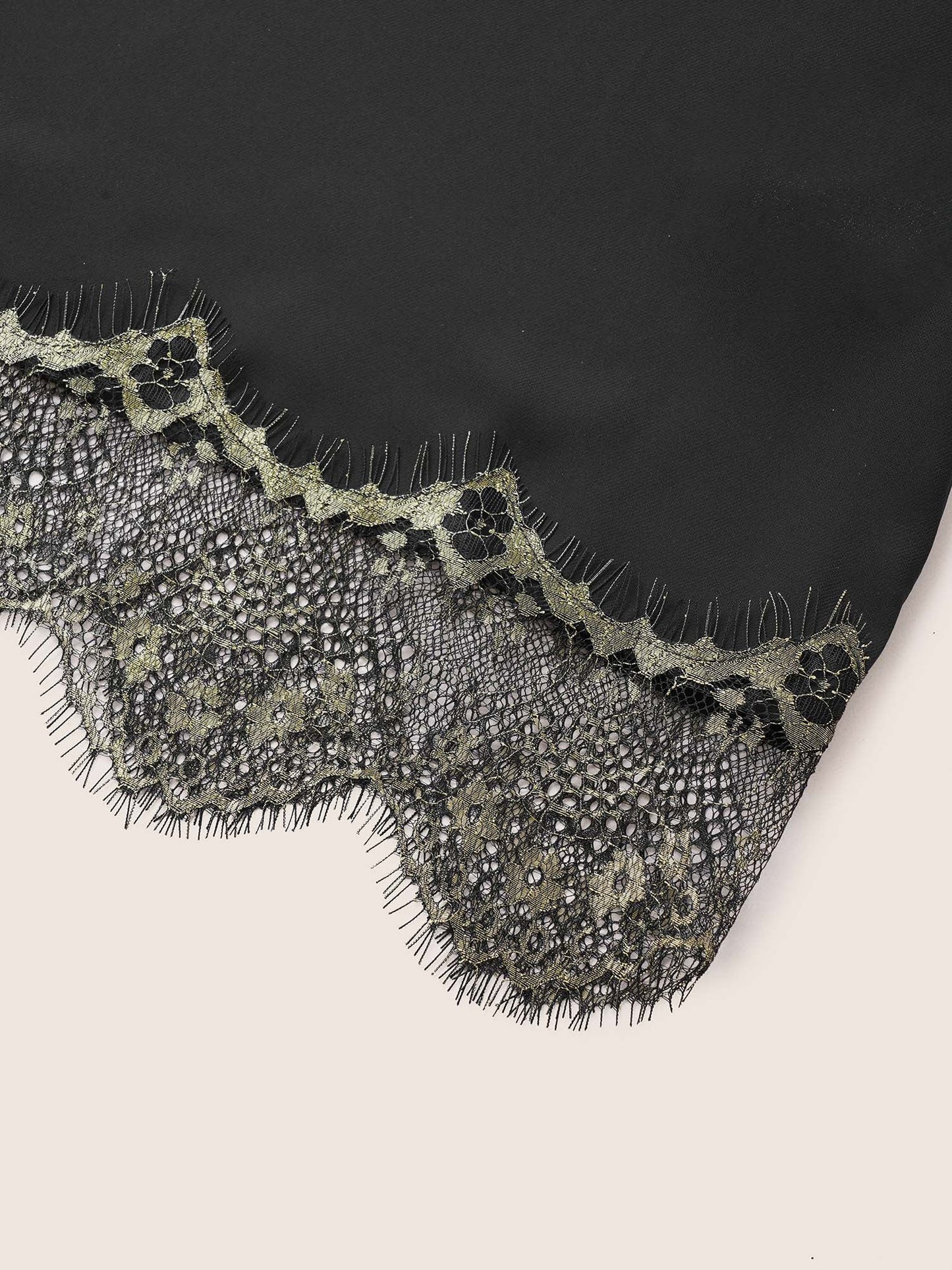 Contrast Lace Patchwork Scalloped Trim Belted Robe