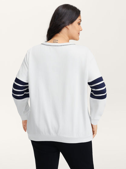 Star-Stripes Applique Stretchy Hem Sweatshirt