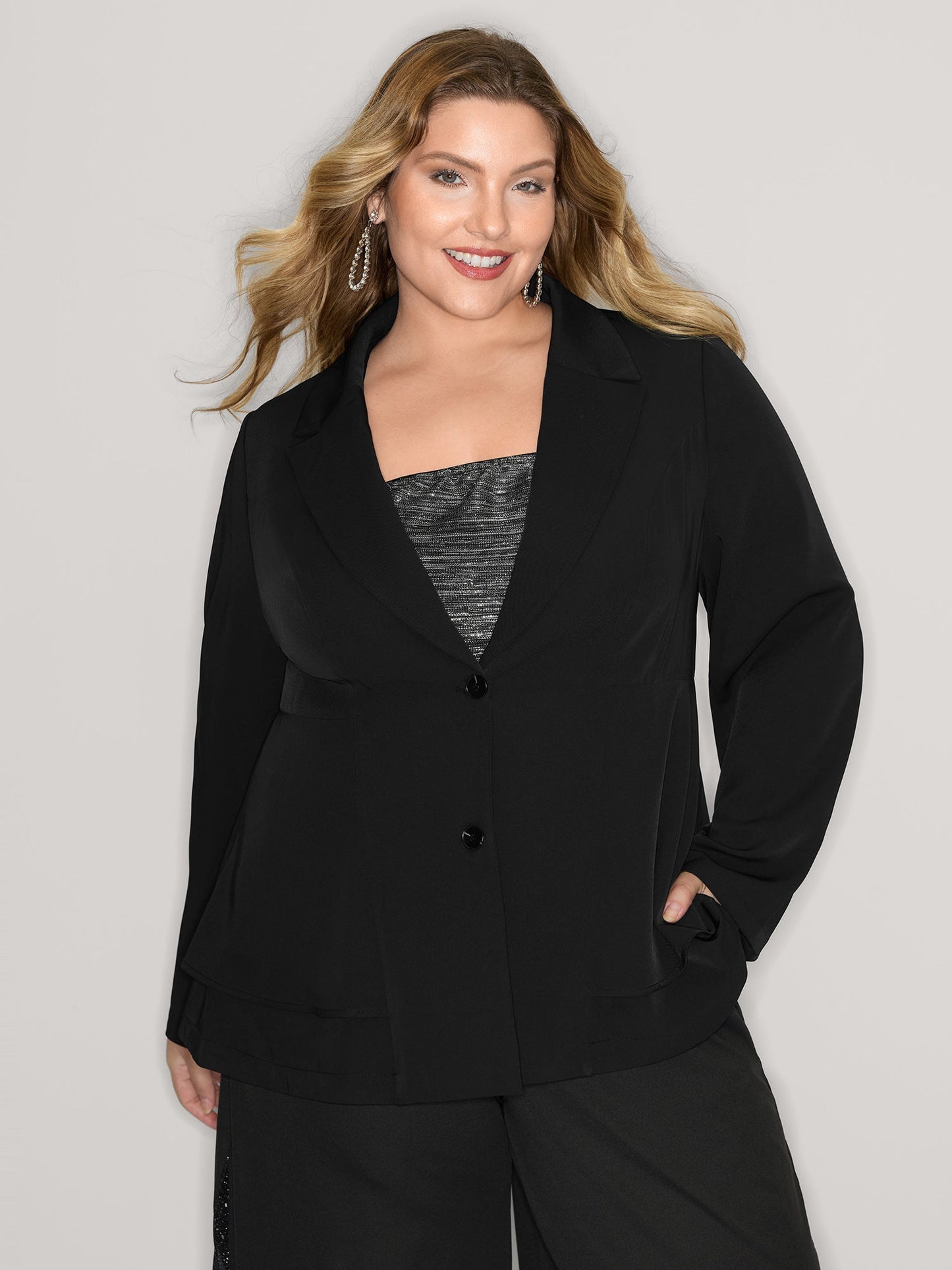 Ruffled Hem Double Button Blazer