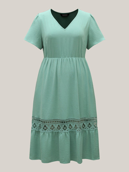 Lace Cut-Out Lotus Leaf Sleeve Midi Dress