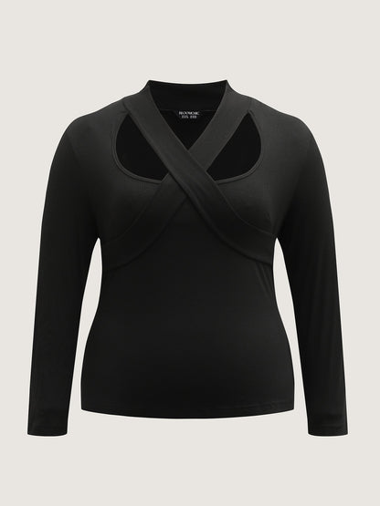 Crossover Cut-Out Neckline Fitted Top