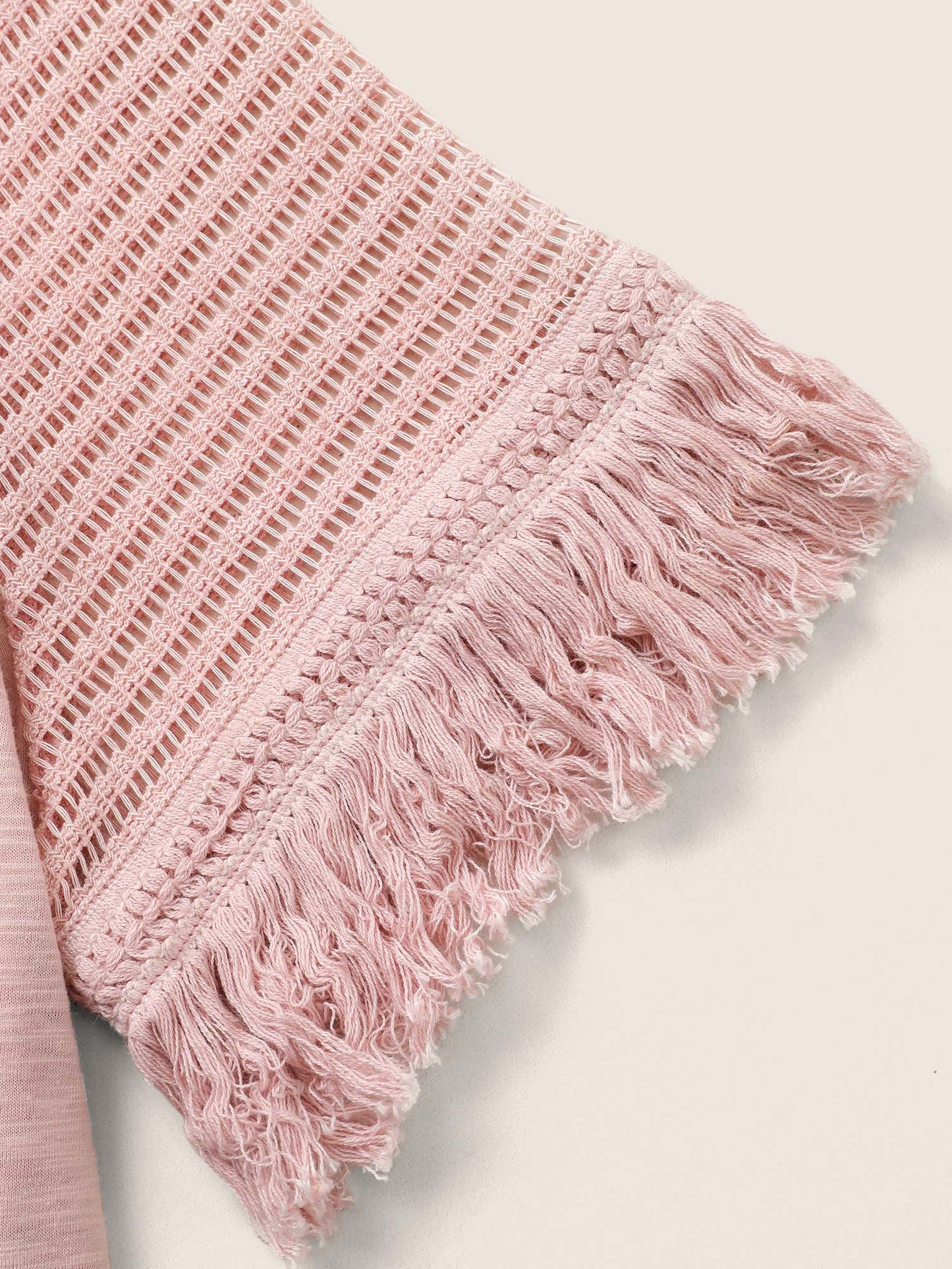 Solid Cut Out Raglan Sleeve Fuzzy Trim T-shirt