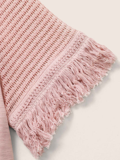 Solid Cut Out Raglan Sleeve Fuzzy Trim T-shirt