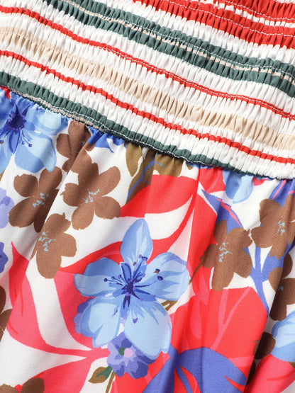 Floral Print Shirred Cami Midi Dress