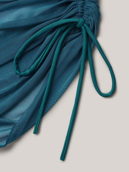 Channel Drawstring Gathered Surplice Neck Swim Dress