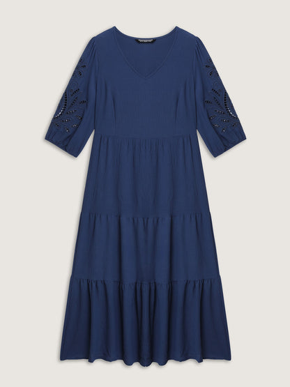 Floral Cut-Out Embroidery Tiered Maxi Dress