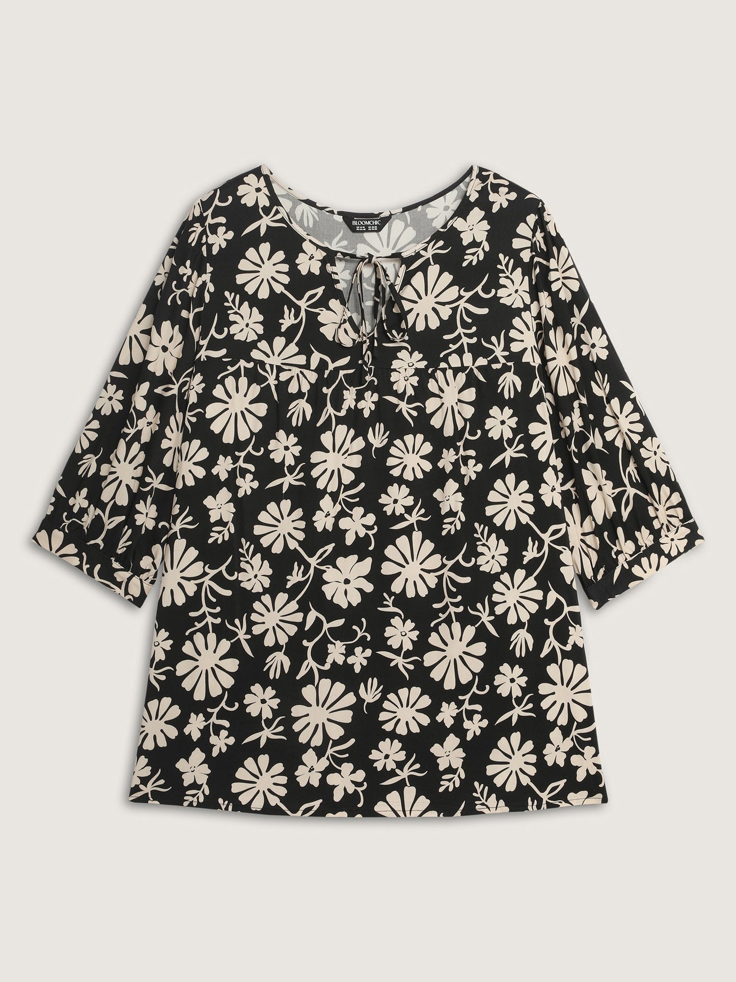 Floral Sleeve Neck-Tie A-Line Blouse