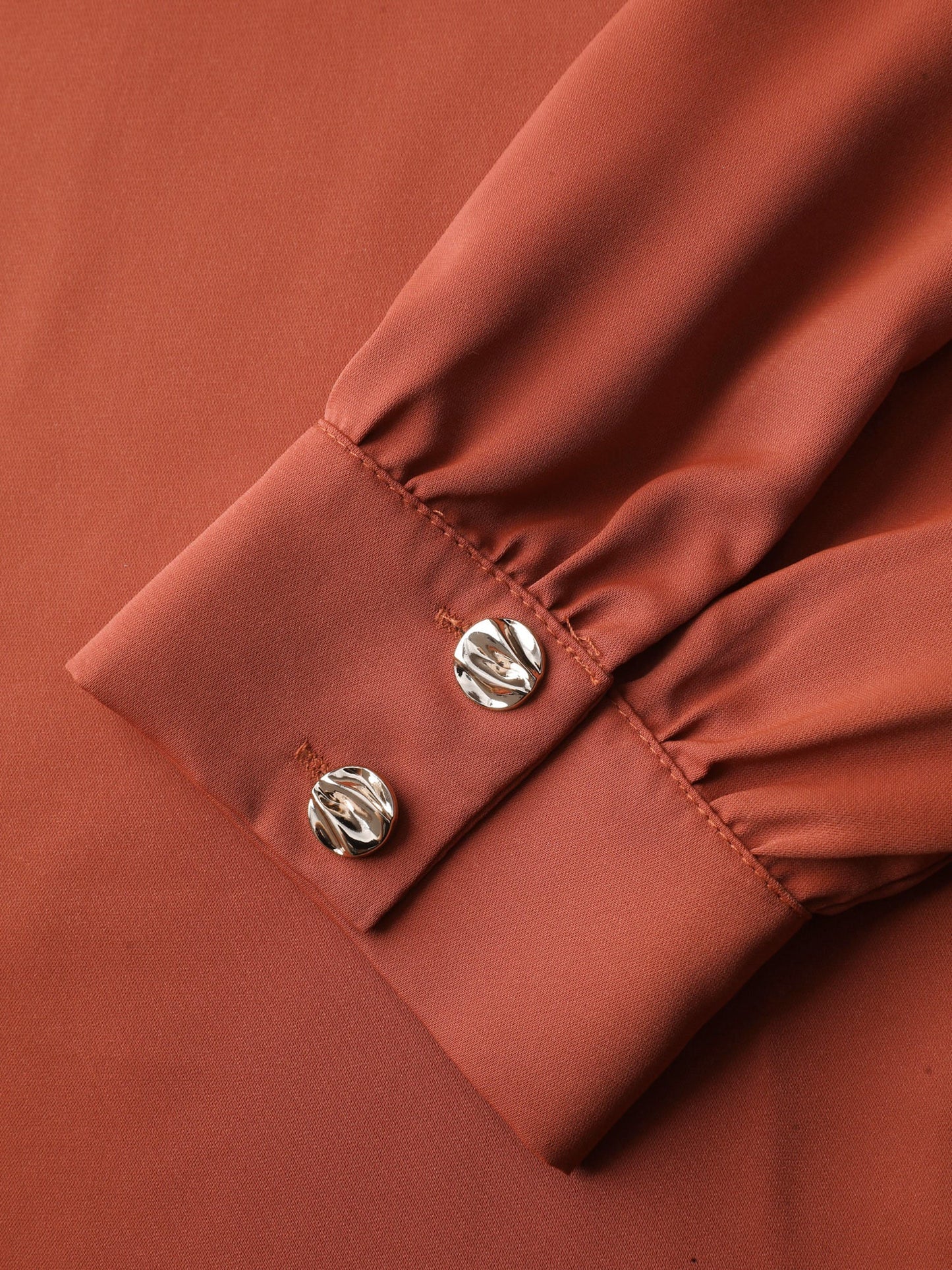 Pleated Neckline Metallic Buttons Blouse
