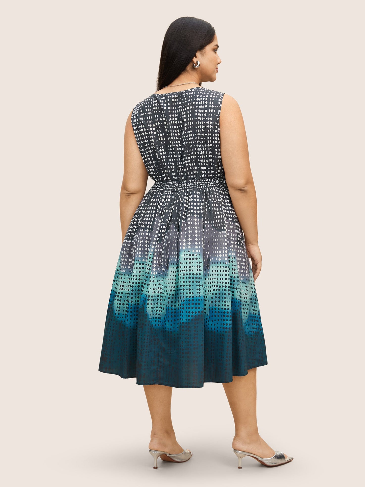 Polka Dot Ombre Pleated Pocket Tank Dress