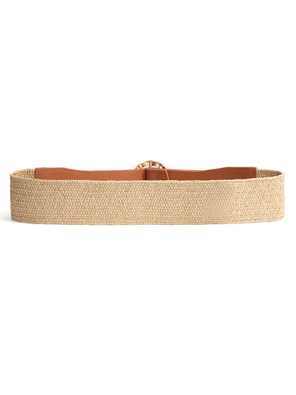 Round Decor Buckle Straw Belt