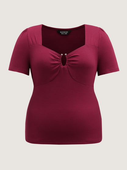 Ruched Stretchy Fitted Solid T-Shirt