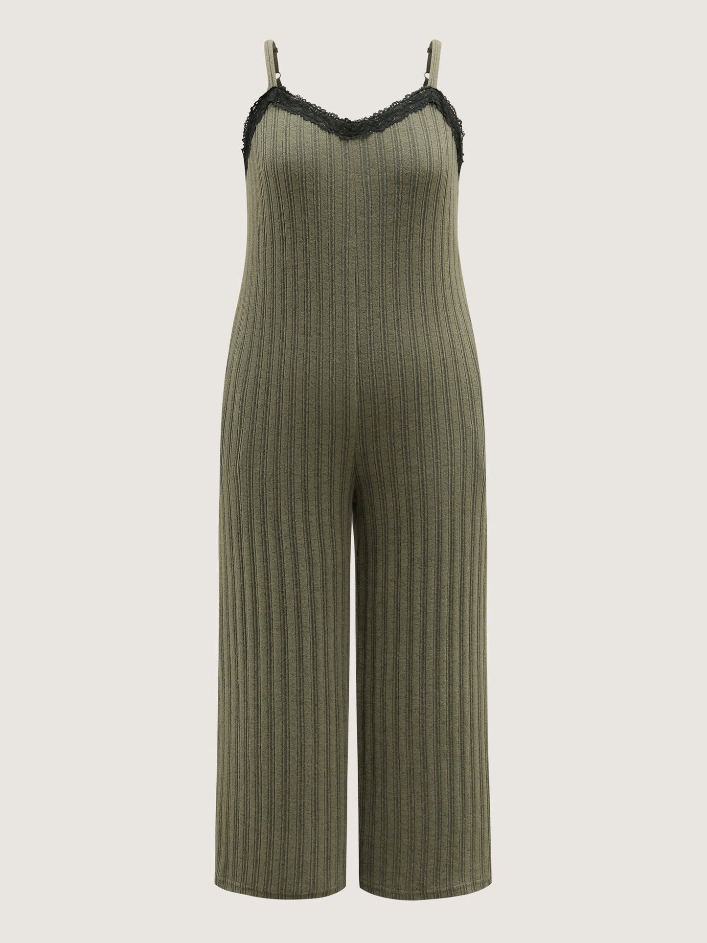 Ribbed Texture Lace Adjustable Lounge Jumpsuit