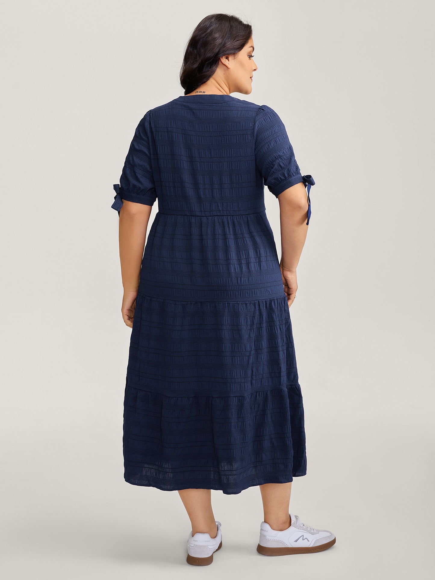 Textured Sleeve-Tie Tiered Maxi Dress