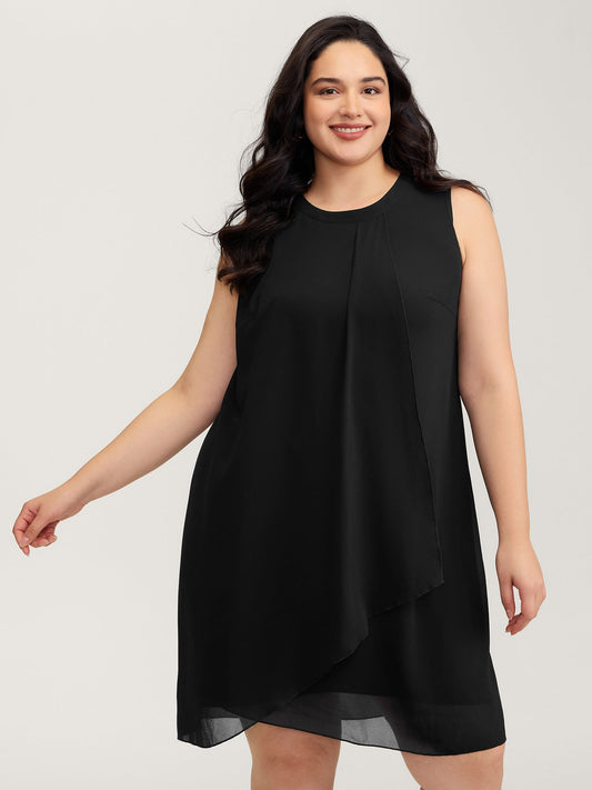 Chiffon Sheer Pleated Knee-Length Dress
