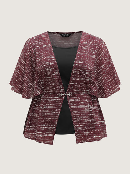 Geometric Print Stretchy Waist Metal Detail Blouse