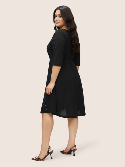 Rhinestone Notched Pocket Curved Hem Dress