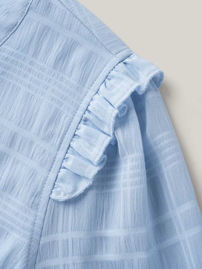 Checked Texture Jacquard Notched Collar Blouse