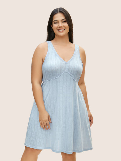 Texture V Neck Lace Panel Sleep Dress