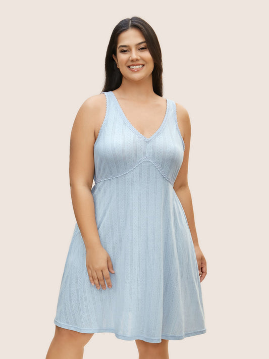 Texture V Neck Lace Panel Sleep Dress