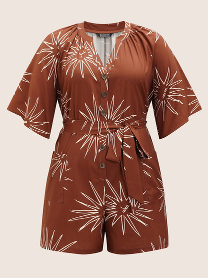 Sun Print Gathered Button Up Jumpsuit