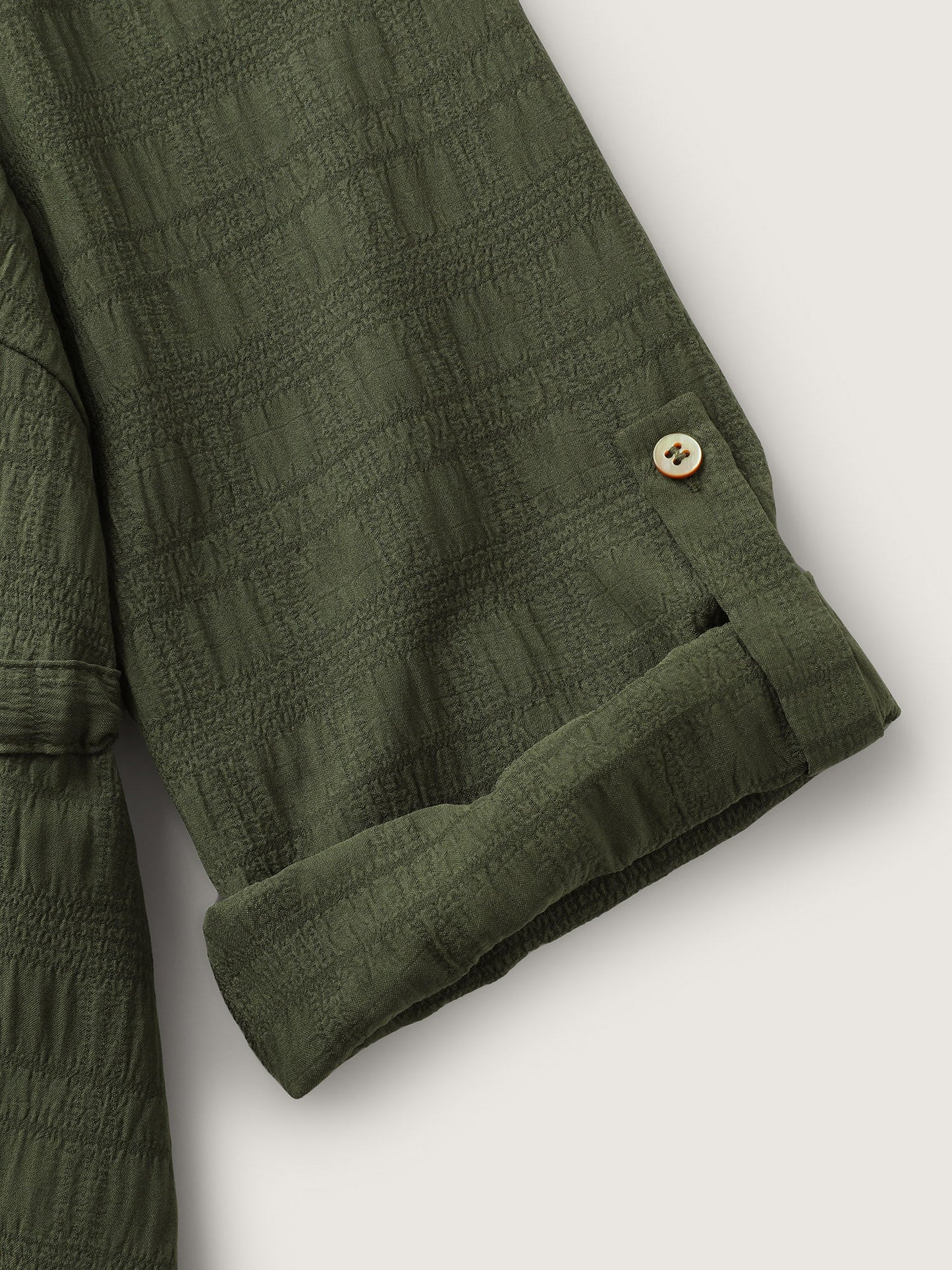 Textured Tab Sleeve Waist Drawstring Blouse